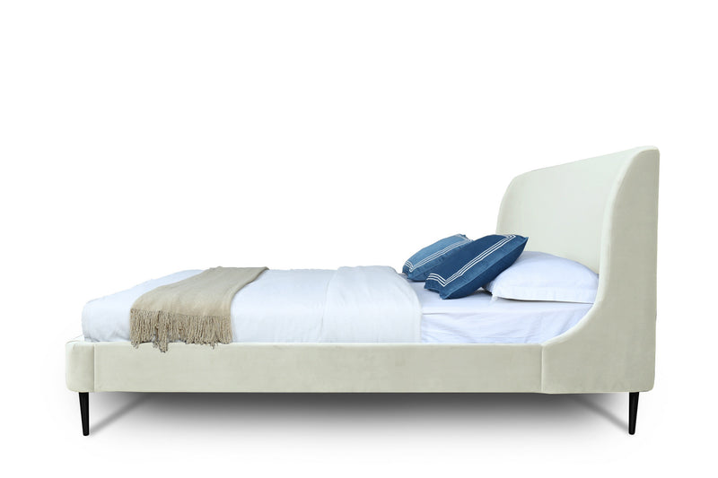 Heather Mid-Century Modern Velvet Upholstered Full Bed in Cream and Black