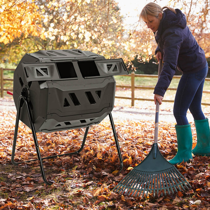 Costway Tumbling Composter 40 Gallon Garden Rotating Compost Bin W/dual Chamber