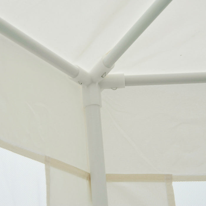 Outsunny Φ13' Hexagon Party Tent Patio Gazebo Outdoor Activity Event Canopy Quick Sun Shelter Pavilion With Netting Mesh Sidewall Cream White
