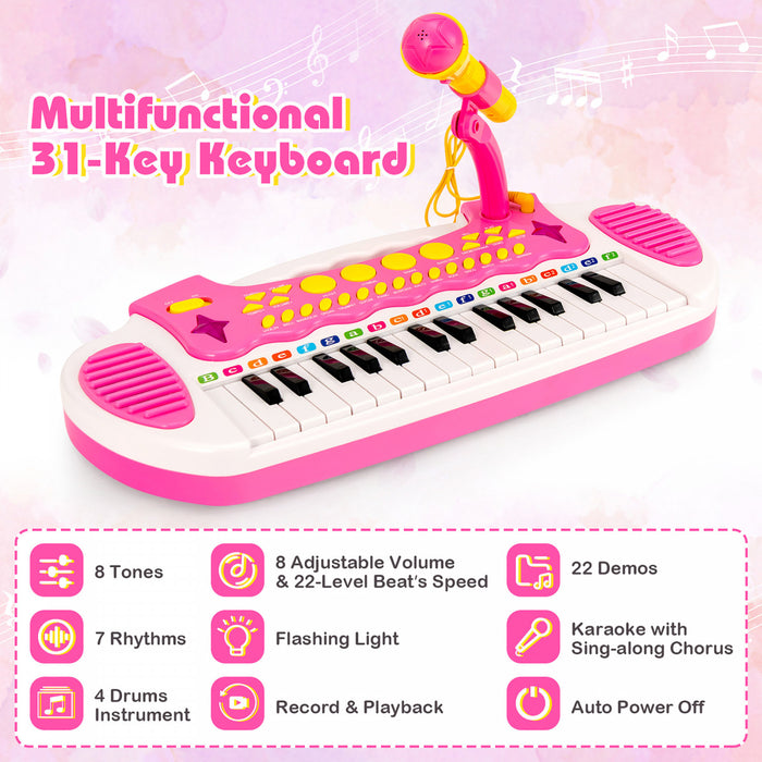Costway 31 Key Kids Piano Keyboard Toy Toddler Musical Instrument w/ Microphone Pink