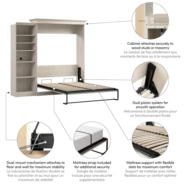 Bestar Versatile Queen Murphy Bed with Closet Organizer (92 W) - Linen White Oak