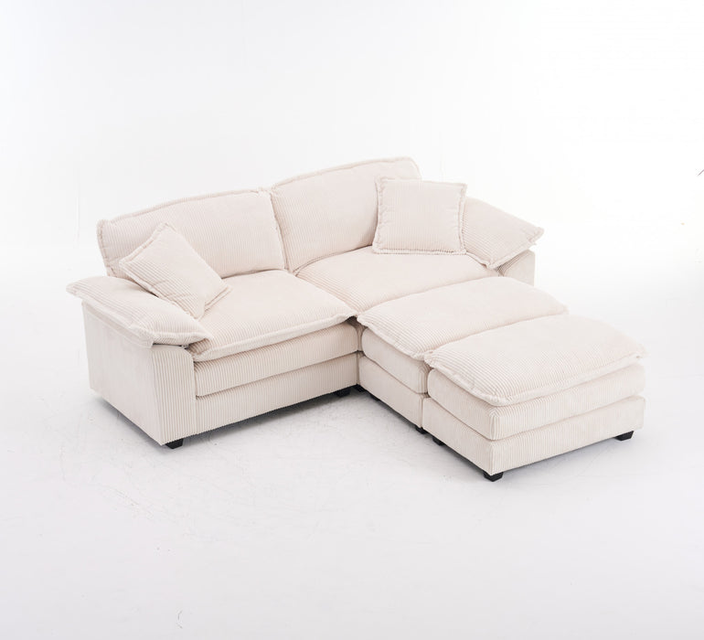 Liam 84.6\" Comfortable Cloud Modular Sofa with Corduroy Upholstered,White