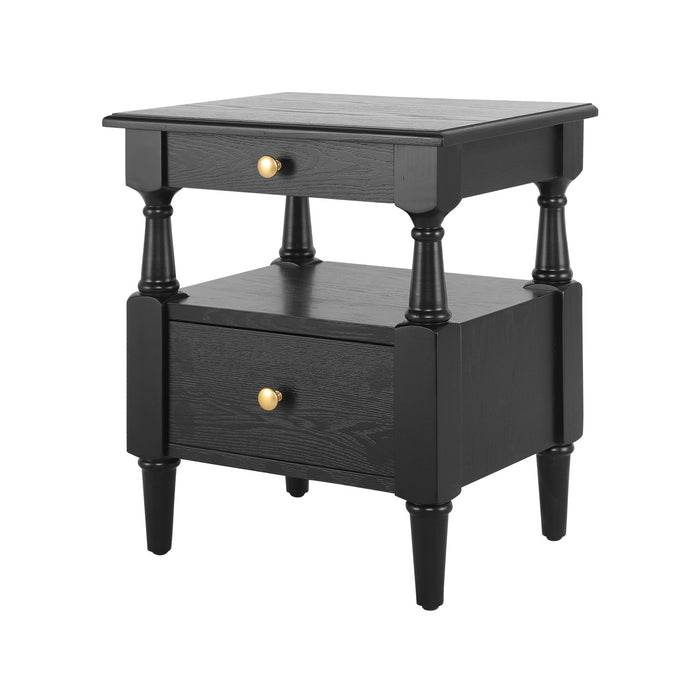 Emma 2-Drawer Wooden Bedroom Nightstand with Non-Slip Feet, Black