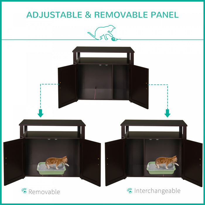 Pawhut Litter Box Enclosure Cat Washroom Kitten House Furniture Nightstand End Table Hideaway Cabinet With Removable/ Adjustable Divider Magnetic Doors Brown