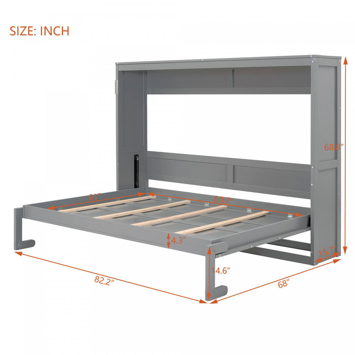 Evelyn Space-Saving Murphy Wall Bed with Foldable Cabinet Design,Queen Size,Grey Queen Bed