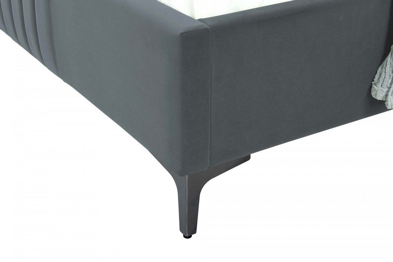 Promenade Mid-Century Modern Upholstered Velvet Queen Bed in Gray