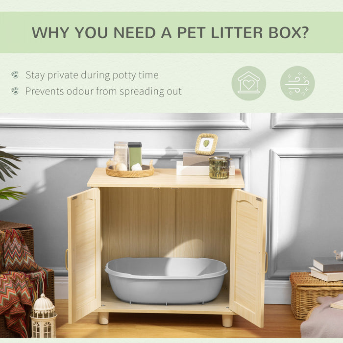 Pawhut Cat Litter Box Enclosure With Soft Cushion, Indoor Cat Washroom Storage Bench End Table With Pe Rattan Trim, Magnetic Doors, Easy Assembly, Oak