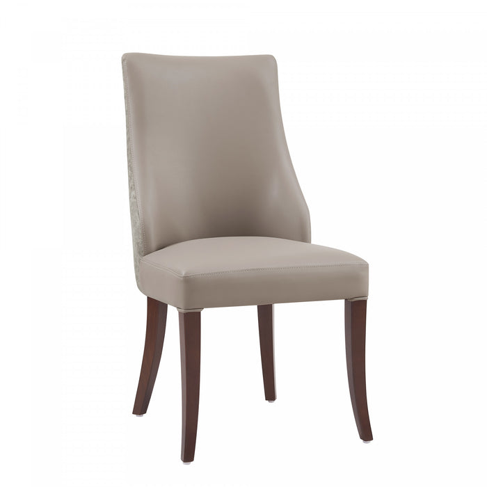 Connie Modern Wood Vegan Leather and Velvet Dining Chair in Taupe - Set of 2