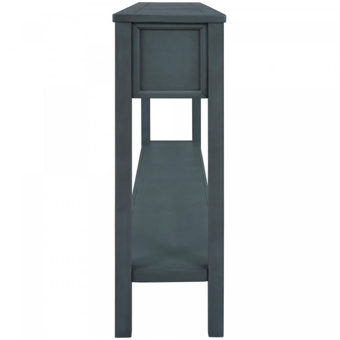 Michael Solid Wood Console Table For Entryway With Storage Drawers And Bottom Shelf - Blue