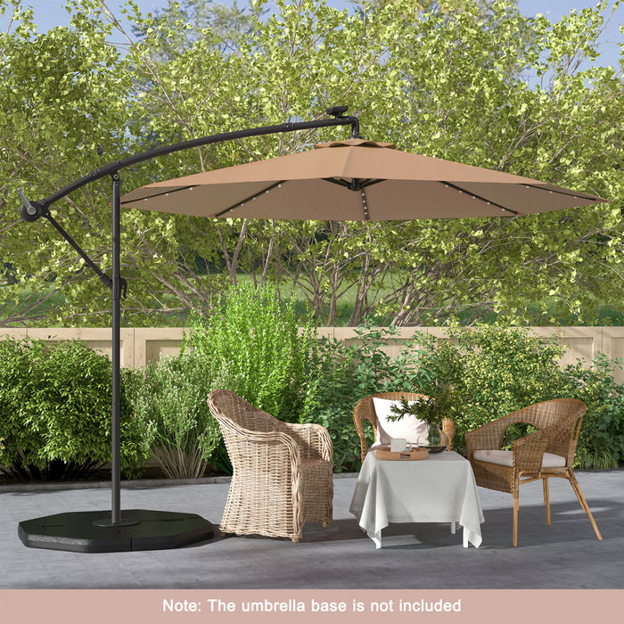 Costway 10 Ft Patio Solar LED Offset Umbrella 40 Lights Crank Cross Base Tan