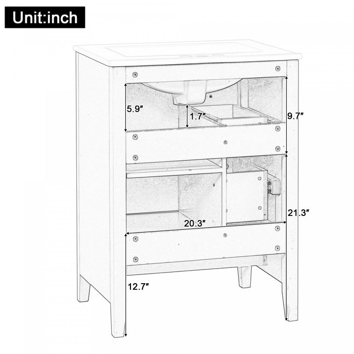 Mia 24\" Bathroom Vanity with Ceramic Sink and Multi-Drawer Storage, White