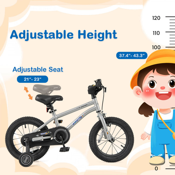 Costway 14-inch Kid's Bike For 3-5 Years Old With Adjustable Saddle & Anti-slip Handlebar Silver