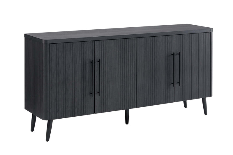 Jodie Mid-Century Modern 65\" Fluted Sideboard in Charcoal Gray Buffet