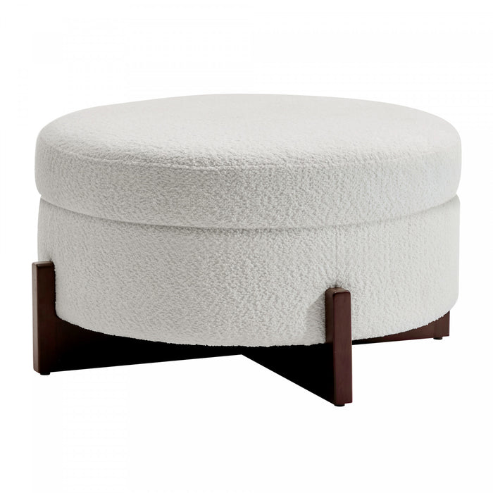 Sophia Round Storage Ottoman Coffee Table with Tufted Upholstery - White