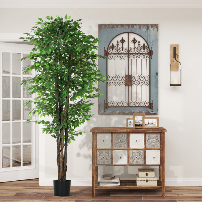 HOMCOM 8ft Tall Artificial Tree, Silk Ficus Tree for Home Office Decor