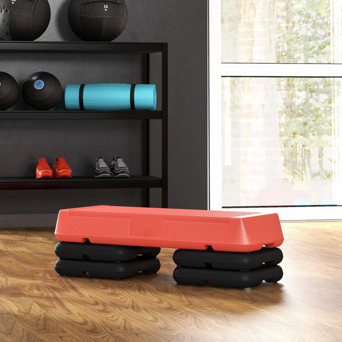 Soozier Adjustable Aerobic Stepper, 3-Level Exercise Step Platform with Risers 4\", 6\", 8\", for Home Gym Fitness Workout, 330lbs Weight Capacity, Red