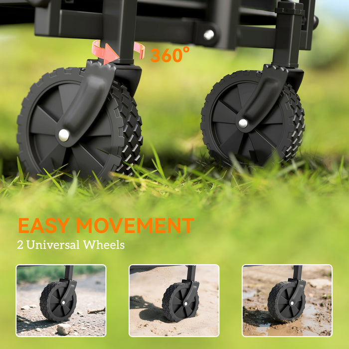 Outsunny Collapsible Folding Wagon Cart, Heavy Duty Outdoor Utility Garden Cart with Universal Wheels and Adjustable Handle for Sports, Camping, Shopping, Grey