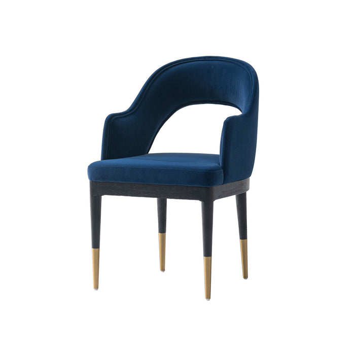 Carrington Modern Glam Upholstered Velvet Armchair in Midnight Blue - Set of 2