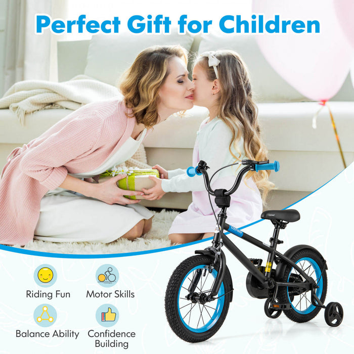 Costway 14\" Kids Bike With Adjustable Saddle Handlebar Removable Training Wheels Handbrake Black