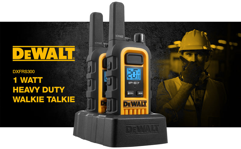 2 Dewalt DXFRS300 Work Site Walkie Talkies - 1 Watt, Heavy Duty, Long Range Indoor-Outdoor Two Way Radios + 22 Channel