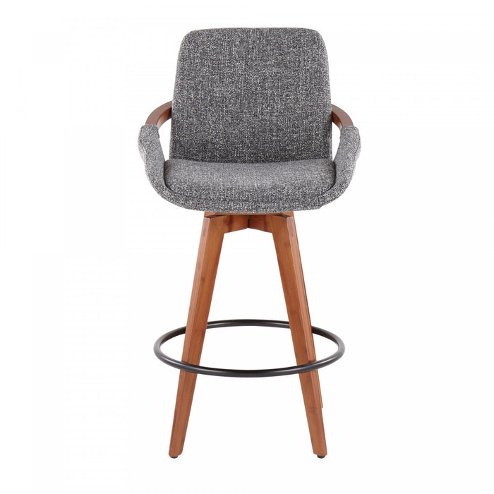 LumiSource Cosmo Fabric Mid-Century Counter-Height Stool - Walnut/Grey