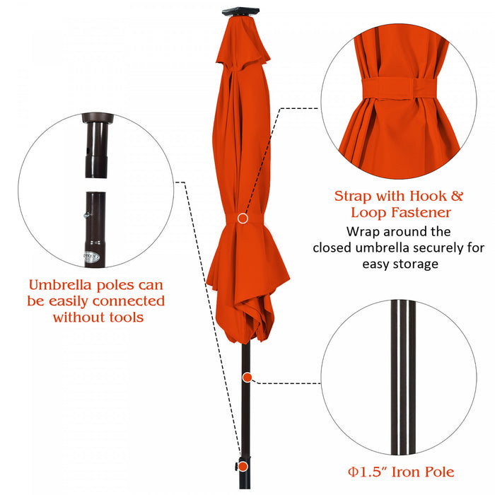 Costway 9' Solar LED Lighted Patio Market Umbrella Tilt Adjustment Crank Lift Orange