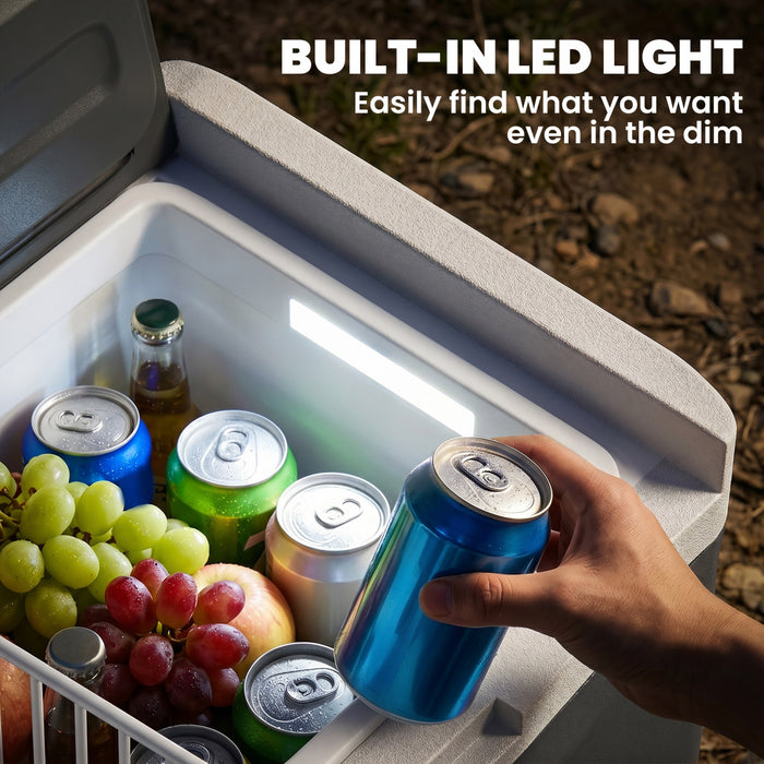 Outsunny 12 Volt Car Fridge Refrigerator, 42 QT Portable Electric Cooler Freezer, 12V/24V DC 100-240V AC, -4℉-68℉, Retractable Handle, LED Light for Camping, RV, Travel, Vehicles