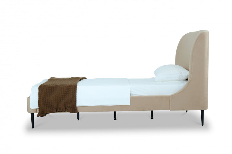 Heather Mid-Century Modern Velvet Upholstered Twin Bed in Taupe and Black