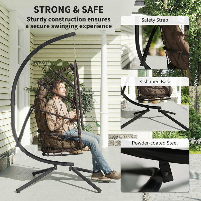 Outsunny Hanging Egg Chair with Stand, Foldable Swing Chair, Brown