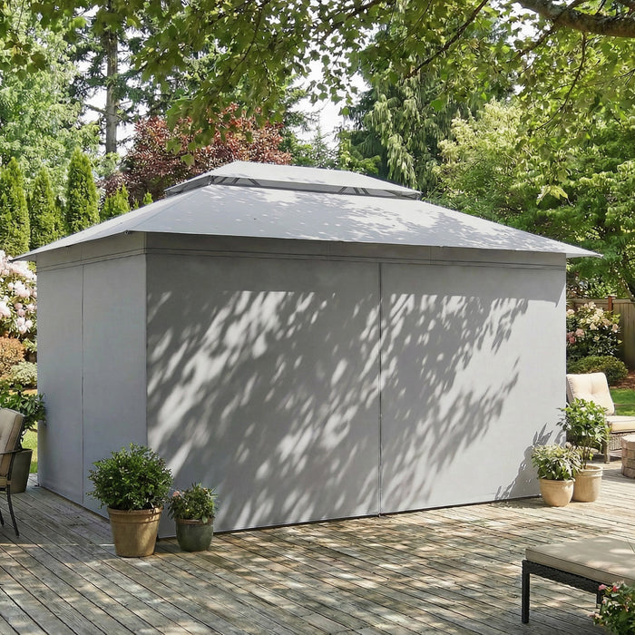 Outsunny 10'x13' Patio Gazebo, UPF50+ Double Roof Outdoor Gazebo, Dark Grey