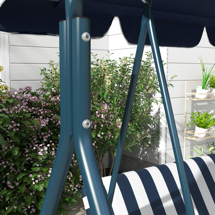 Outsunny 3-seat Patio Swing Chair With Adjustable Canopy Blue And White