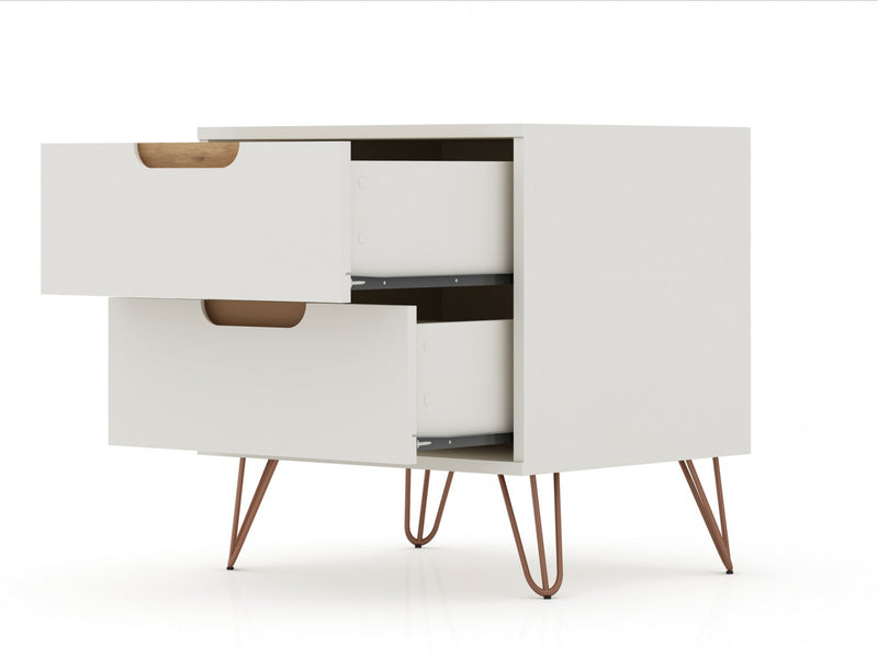 Rockefeller Mid-Century Modern 20\" Nightstand in Off White (2-Drawer) - Set of 2