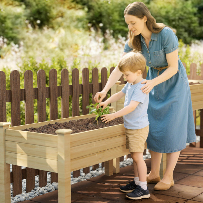 Outsunny 2 Tiers Raised Garden Bed, Wooden Elevated Planter Box, Natural
