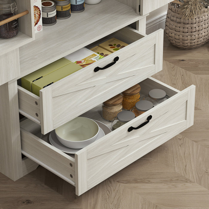 HOMCOM 64\" Kitchen Pantry Cabinet Storage Cabinet with Doors Drawers, White