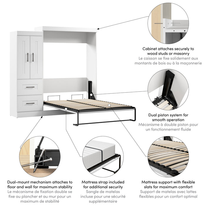 Bestar Edge Full Murphy Bed with Wardrobe (85 W) - White