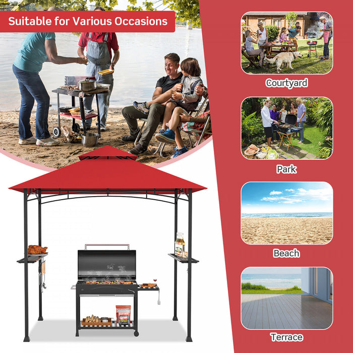 8' X 5' Bbq Grill Gazebo 2-tier Barbecue Canopy Vented Top Shelves Shelter Wine