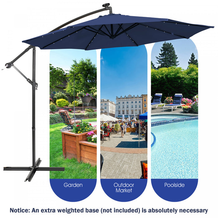 Costway 10FT Cantilever Solar Powered 32LED Lighted Patio Offset Umbrella Outdoor Navy