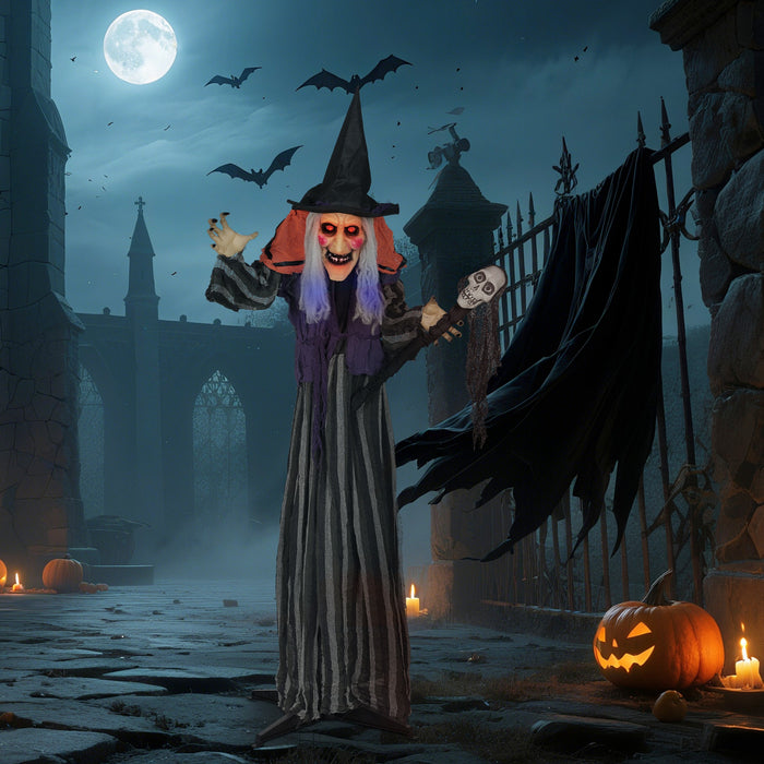Outsunny Animated Halloween Decoration, Animatronics Witch, Orange