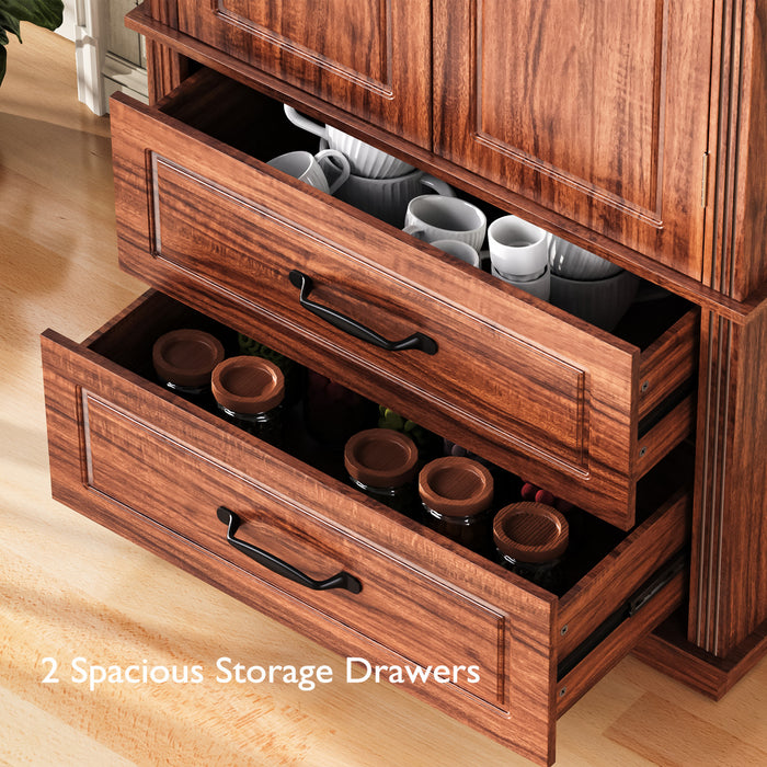 Angela 71\" Adjustable Shelves Pantry Cabinet With 2 Drawers - Brown