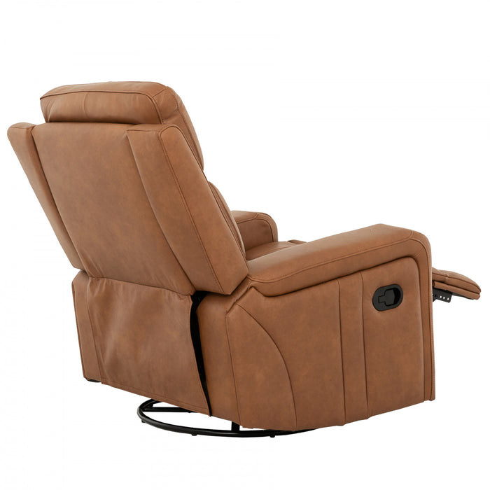 Bellamy 37 in. Leather Match Swivel Glider Recliner - Cognac