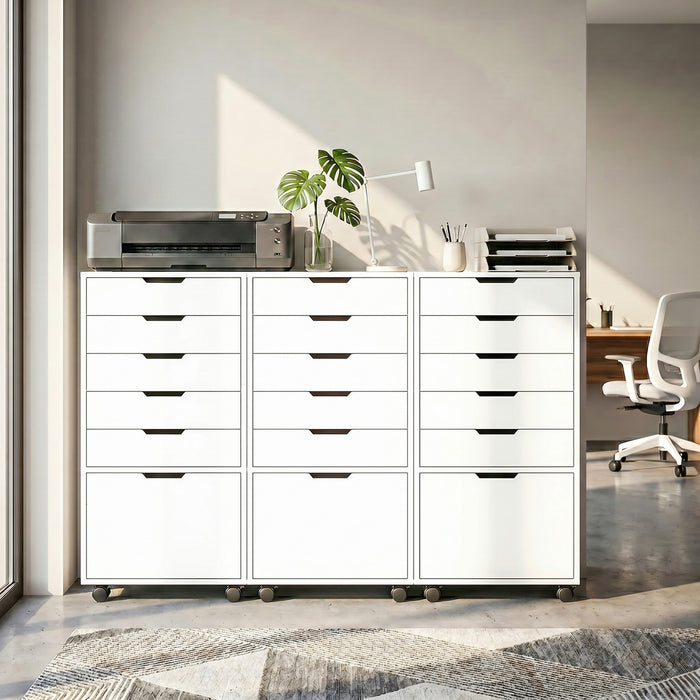 HOMCOM 6 Drawer Vertical File Cabinet with Lockable Wheels, White
