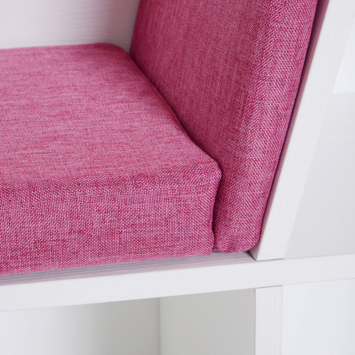 HOMCOM 6-Cubby Bookcase Bookshelf with Cushion Reading Nook, Pink