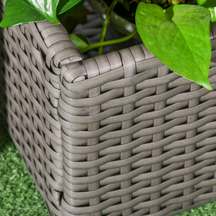 Outsunny Rattan Outdoor Planter With Trellis, Raised Garden Bed, Grey