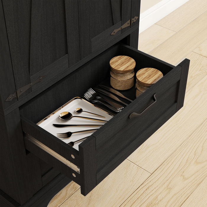 HOMCOM 71\" Kitchen Pantry Cabinet, Farmhouse Kitchen Storage Cabinet, Black