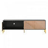 Arcadia 70.5 Inch Modern TV Cabinet with Textured Doors and Gold Legs, Black/Wood | Arcadia Meuble TV Moderne 70.5 po avec Portes Texturees et Pieds Dores, Noir/Bois