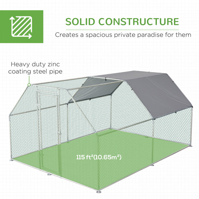 Pawhut 9.2' X 12.5' Metal Chicken Coop, Galvanized Walk-in Hen House, Poultry Cage Outdoor Backyard With Waterproof Uv-protection Cover For Rabbits, Ducks