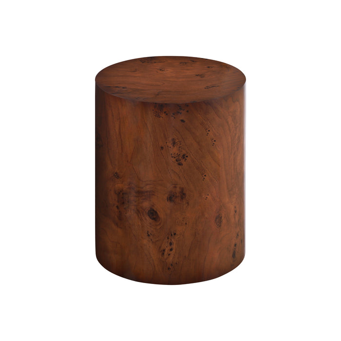 Kinley Set of 2 Modern Round Nesting Coffee Tables, Burl Veneer Cylinder Side Table Set, Brown