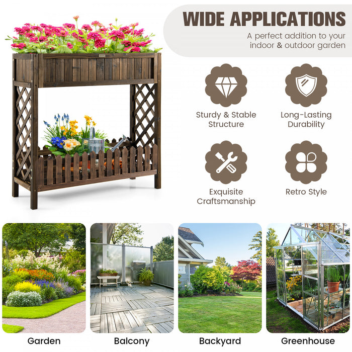 Costway 2-tier Wood Raised Garden Bed Elevated Planter Box For Vegetable, Fruit, Herb