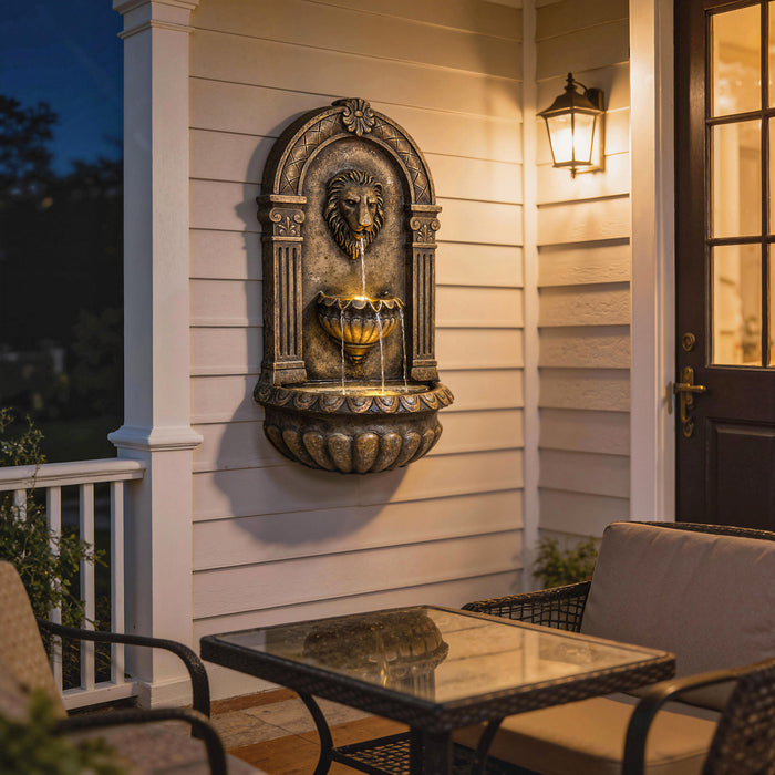 Outsunny Wall-Mounted 3-Tier Outdoor Fountain with LED Lights