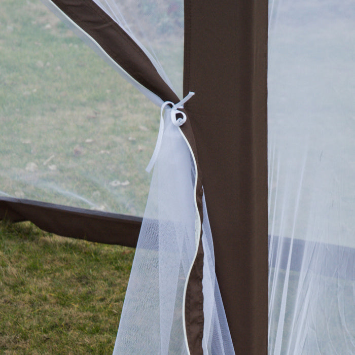 Outsunny 13' X 11' Hexagonal Garden Gazebo Patio Party Outdoor Canopy Tent Sun Shelter W/ Mosquito Net Zipped Door - Brown